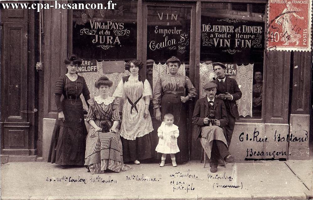 VIN à emporter Coulon S. - BESANÇON - 61, Rue Battant.